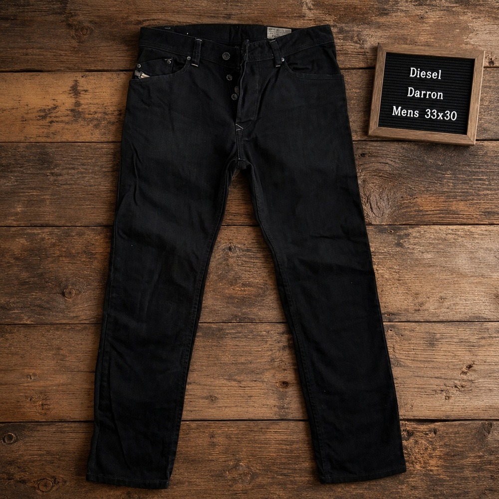 Diesel Darron Mens Jeans 33x30 Black Regular Slim Tapered Wash 008QU Button Fly